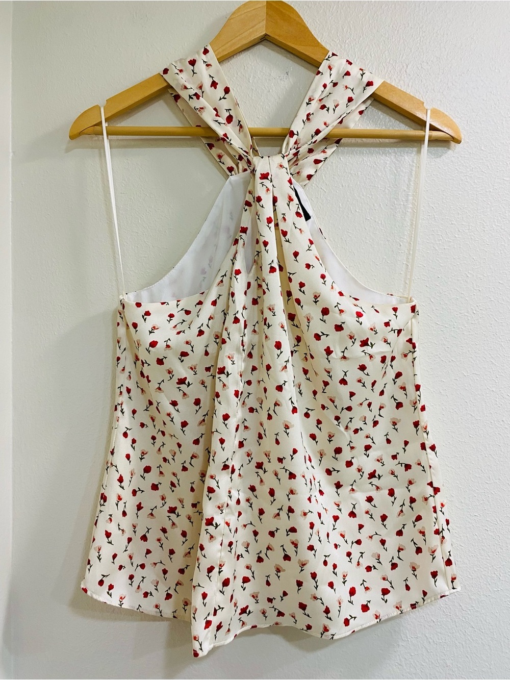 1. State Cream Twist Tie Halter Neck Camisole with Red Floral Print - Picture 7 of 7